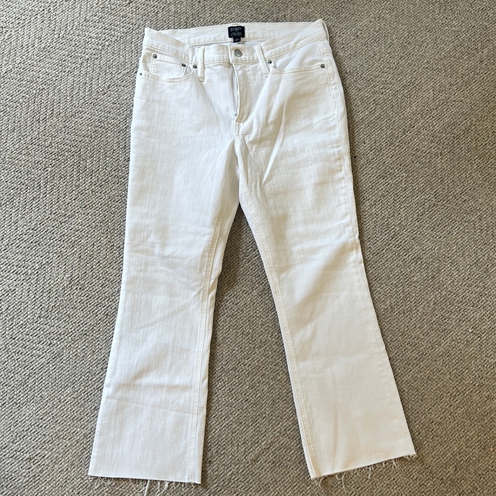 J Crew Mid Rise Flare Crop Jeans in white.  Size 29